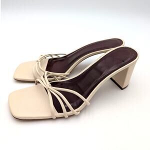 STAUD Cream Strappy Block Heel Sandals